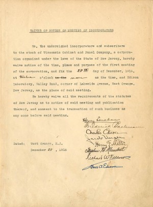 Waiver of Notice of Meeting signed by Thomas A. Edison and Charles Edison - SOLD